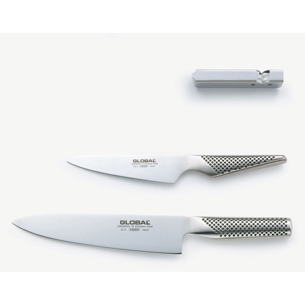 GLOBAL/グローバル 牛刀20cm＋ペティ13cmセット（シャープナー付き