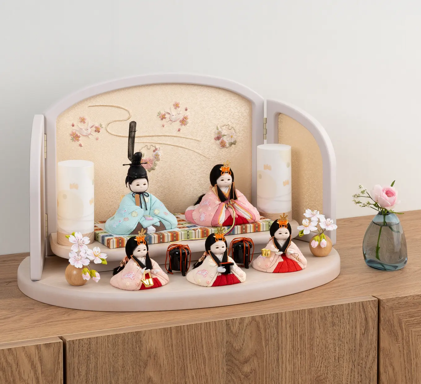 雛人形「まいまい 三人官女 京刺繍・桃うさぎ」｜雛人形の通販 ふらここ