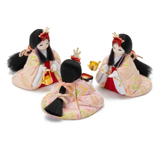 雛人形「ことこと 三人官女 菱華紋・紅色」｜雛人形の通販 ふらここ