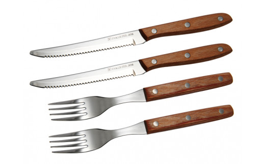 H5-162 木柄ステーキナイフ＆フォーク4本セット（ナイフ×2、フォーク×2