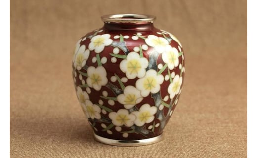 尾張七宝窯元 加藤七宝製作所】3寸玉形 赤透 梅詰花瓶 - 愛知県名古屋