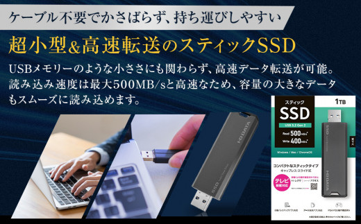 I-O DATA 【SSPS-US1GR】USB 3.2 Gen 2対応 スティックSSD 1TB 石川