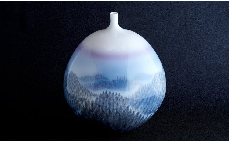 有田焼 藤井朱明 朝日花瓶 伝統工芸 日本陶芸展 丸兄商社 A1200-3