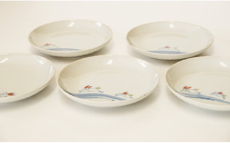 有田焼 絵変わり兔 4.5寸皿 5枚 セット【伊万里陶芸】食器 器 うつわ