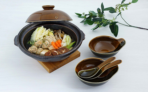 有田焼 掛分け 8号土鍋セット 2人用【金照堂】器 器 うつわ 鍋セット
