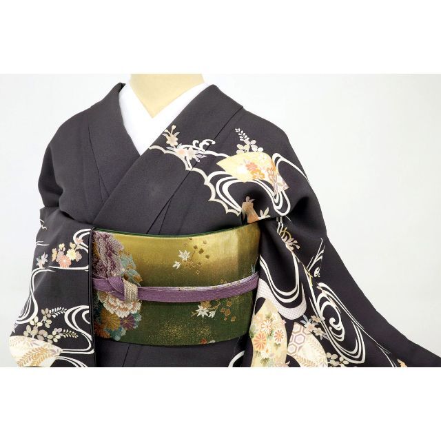 もんち様専用☆古典柄訪問着□流水花筏地紙に宝尽くし□袷正絹着物