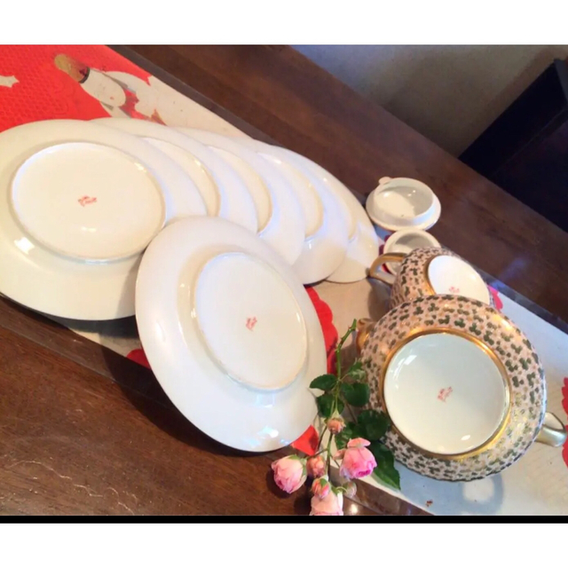 A631 九谷焼 金彩花詰 秀昭 ケーキ皿ティーセット8点セット