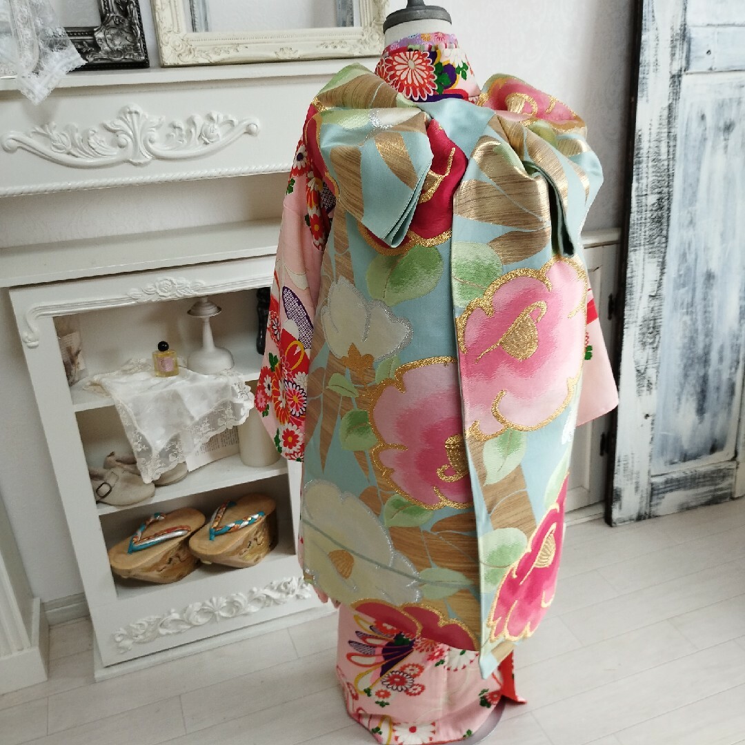 アンティークくすみブルーのだらりの帯☆作り帯の通販 by しの｜ラクマ