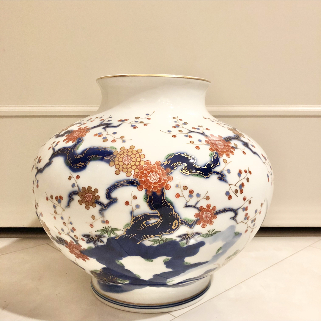 深川製磁 - #13 深川製磁 宮内庁御用達 梅牡丹 花瓶 有田焼窯元 大ぶり