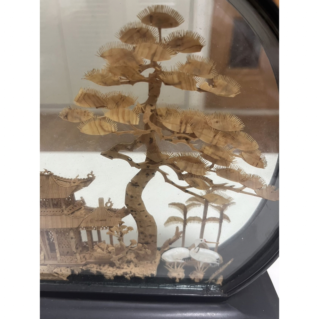 中国 工芸品 コルク 彫刻 置物 楼閣鶴 中国美術 オブジェ 飾り コルク