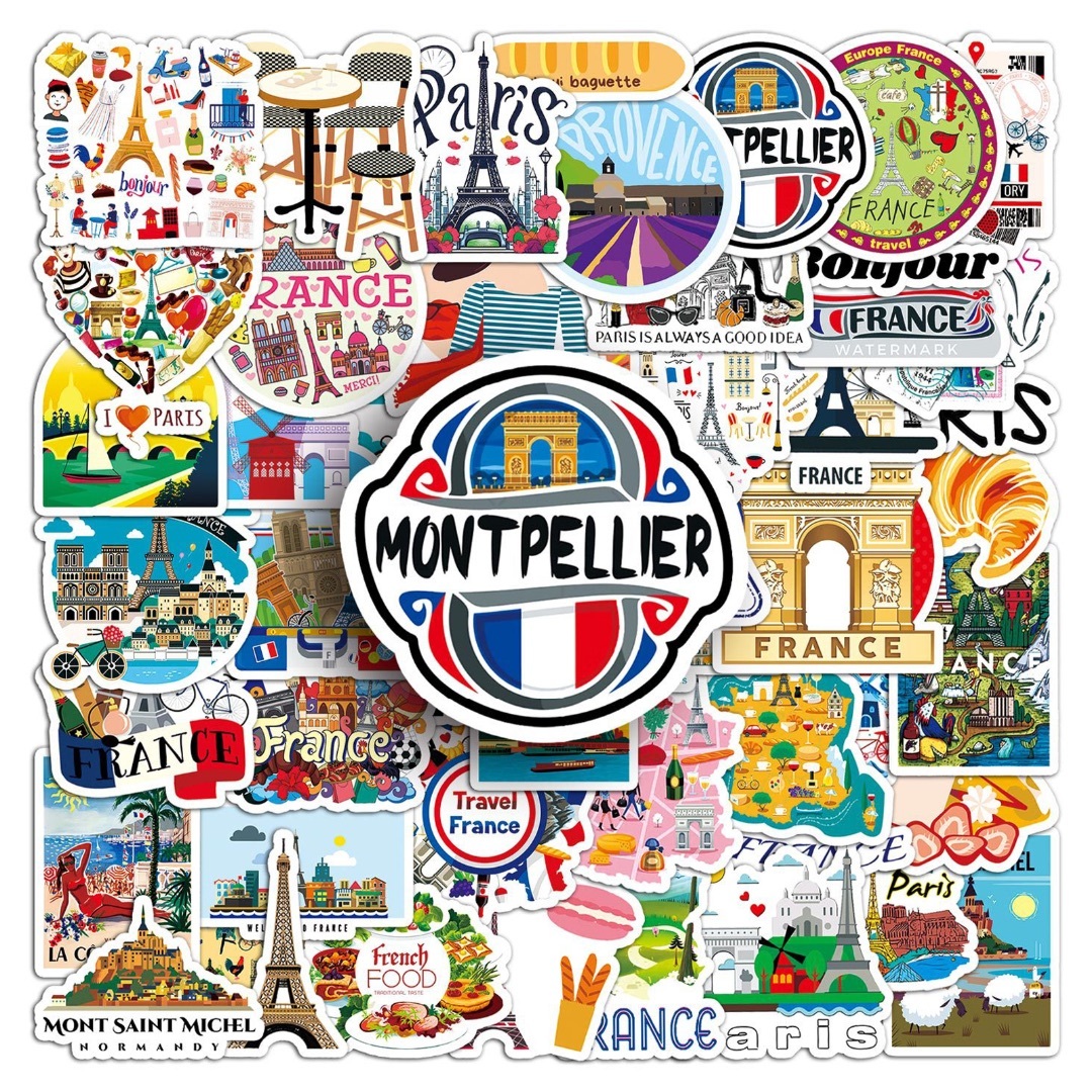 フランス ステッカー 50枚セット PVC 防水 シール パリ エッフェル塔の