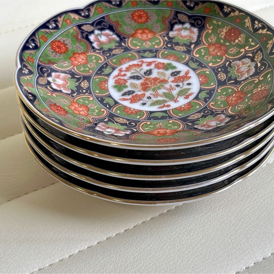 美濃焼 - 前畑陶器 庫山窯 金襴手 牡丹 銘々皿揃 5枚セット 輪花皿