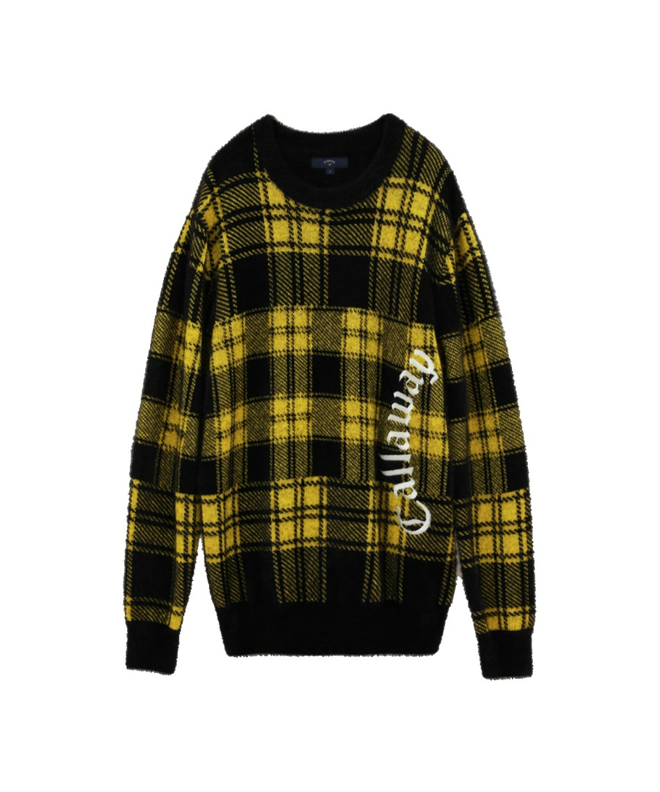 ゴルフウェア セーター チェックジャガードクルーネックニット