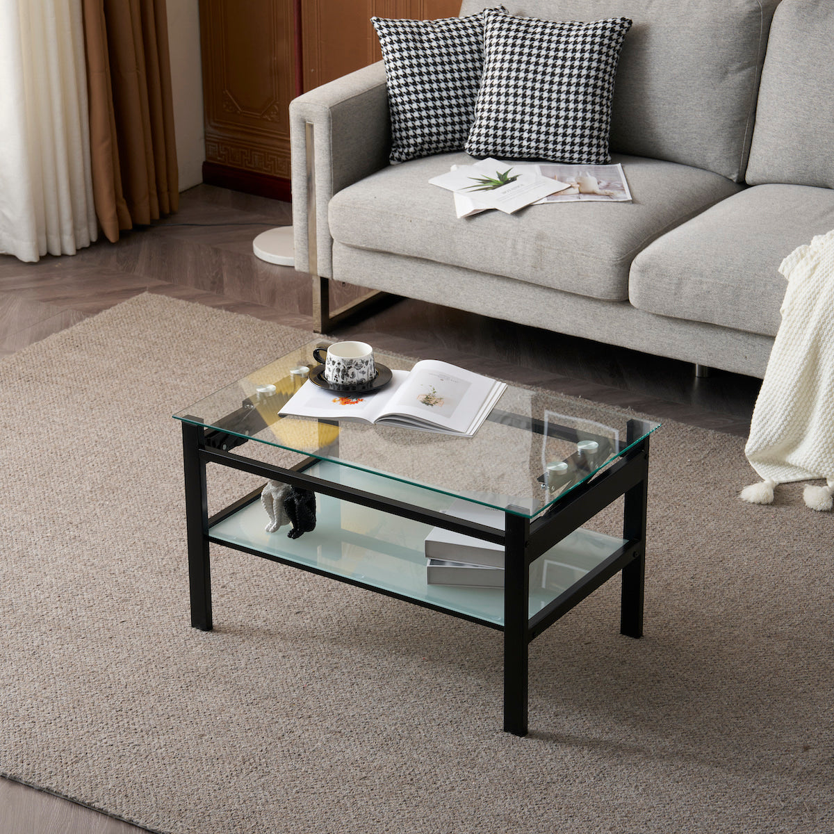 リフトアップガラスローテーブル | 高さ調整可能な多機能テーブル – CAGUUU