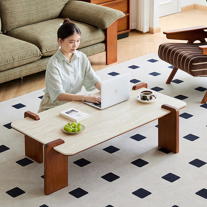 Woody Prime Boxツゲ材 大理石調ローテーブル | 天然木と大理石調天板