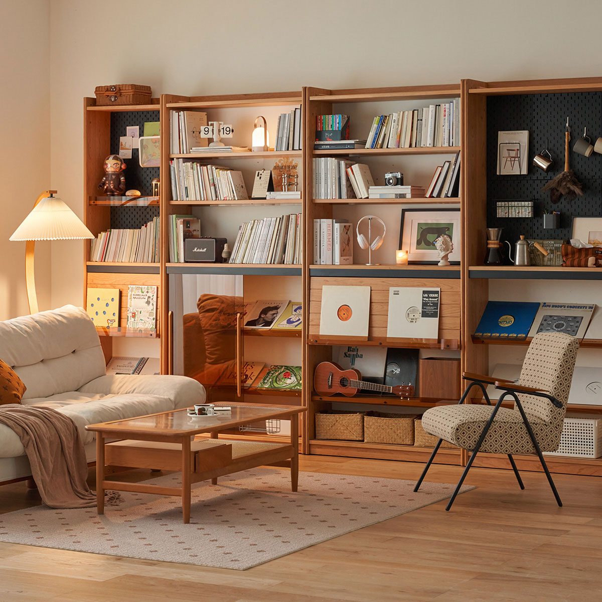 Woody Prime Cherry 多機能木製ブックシェルフ | ナチュラルな表情で多