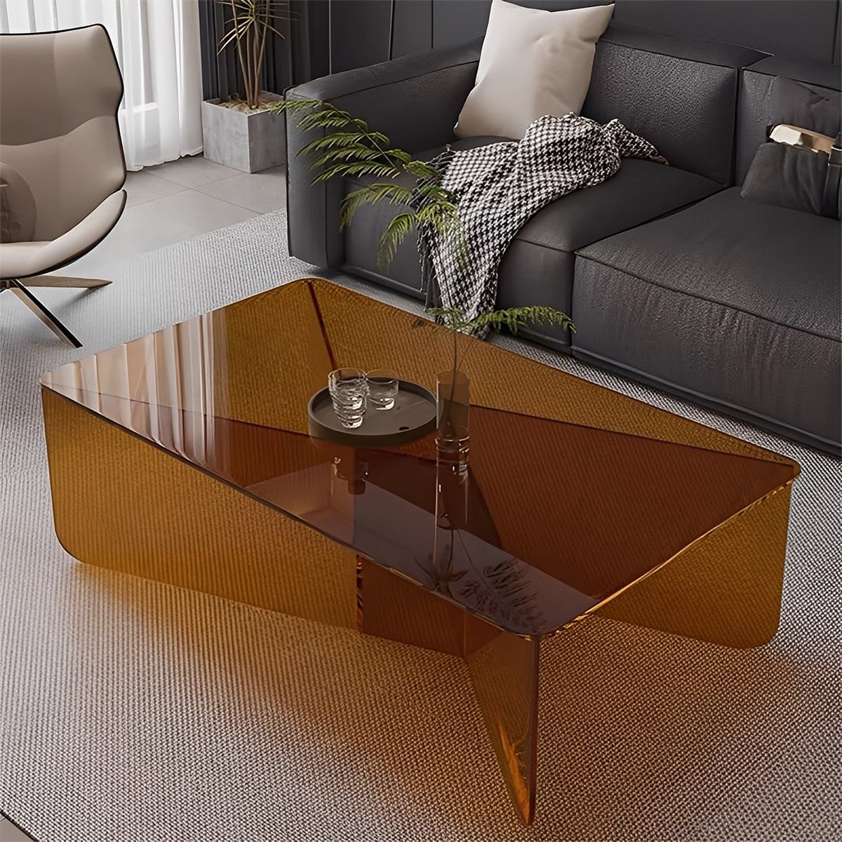 アクリルローテーブル | 透明感が際立ち空間を広く見せるリビング