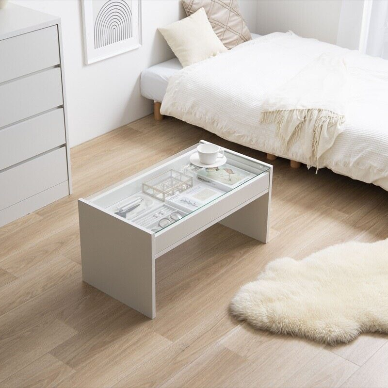 モダン木製ガラス天板センターテーブル | 強化ガラス天板 シンプル