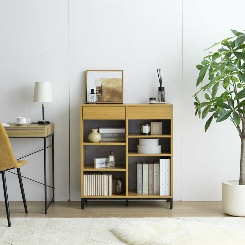 ヴィンテージ風木製引き出し付き本棚 | 調整可能なシェルフで多用途