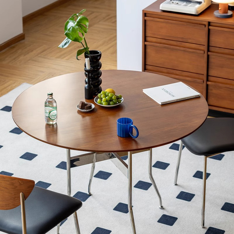 Woody Prime Boxツゲ材 ステンレス脚木製ラウンドテーブル | 端正な脚