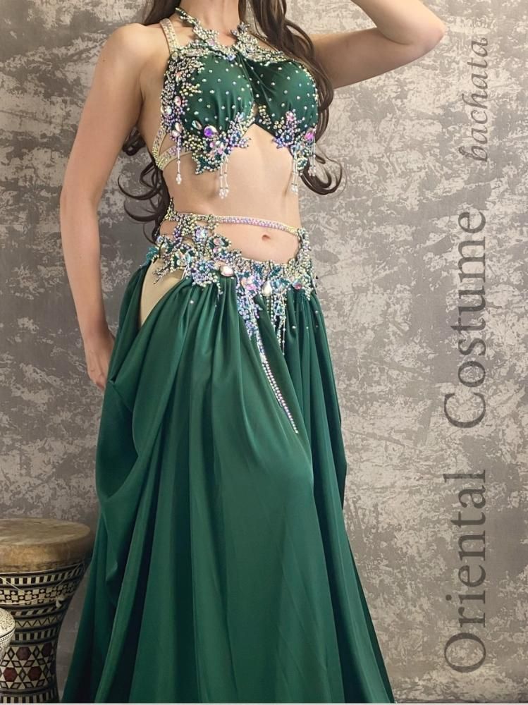 ベリーダンス衣装 ダークグリーン/レッド/ブルー CT0167（ML/XL