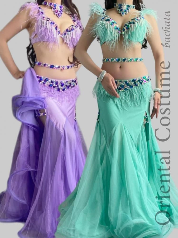 ベリーダンス衣装 ラベンダー/ミントグリーン CT0411 (M-L) オリエンタル
