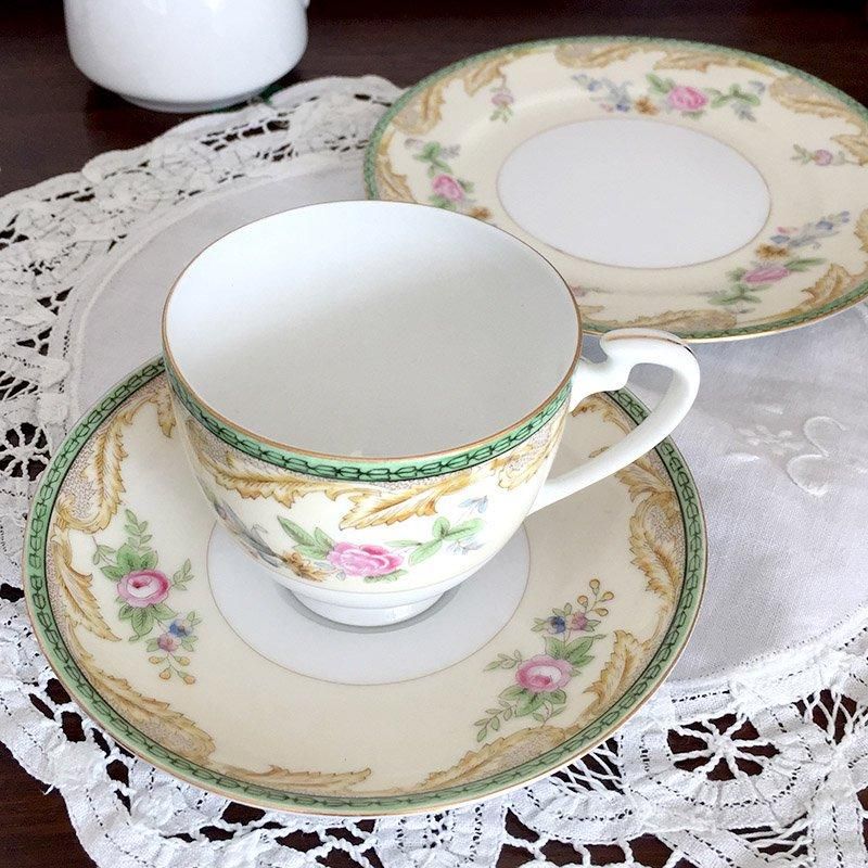 美しい花柄オールドノリタケケーキセット