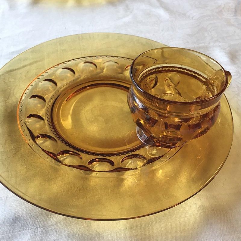 ヴィンテージインディアナグラス琥珀色スナックセット