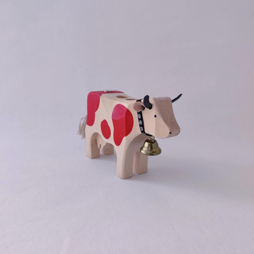 ヴィンテージ 木製 牛 オブジェ 赤ぶち swisscanto Trauffer スイス
