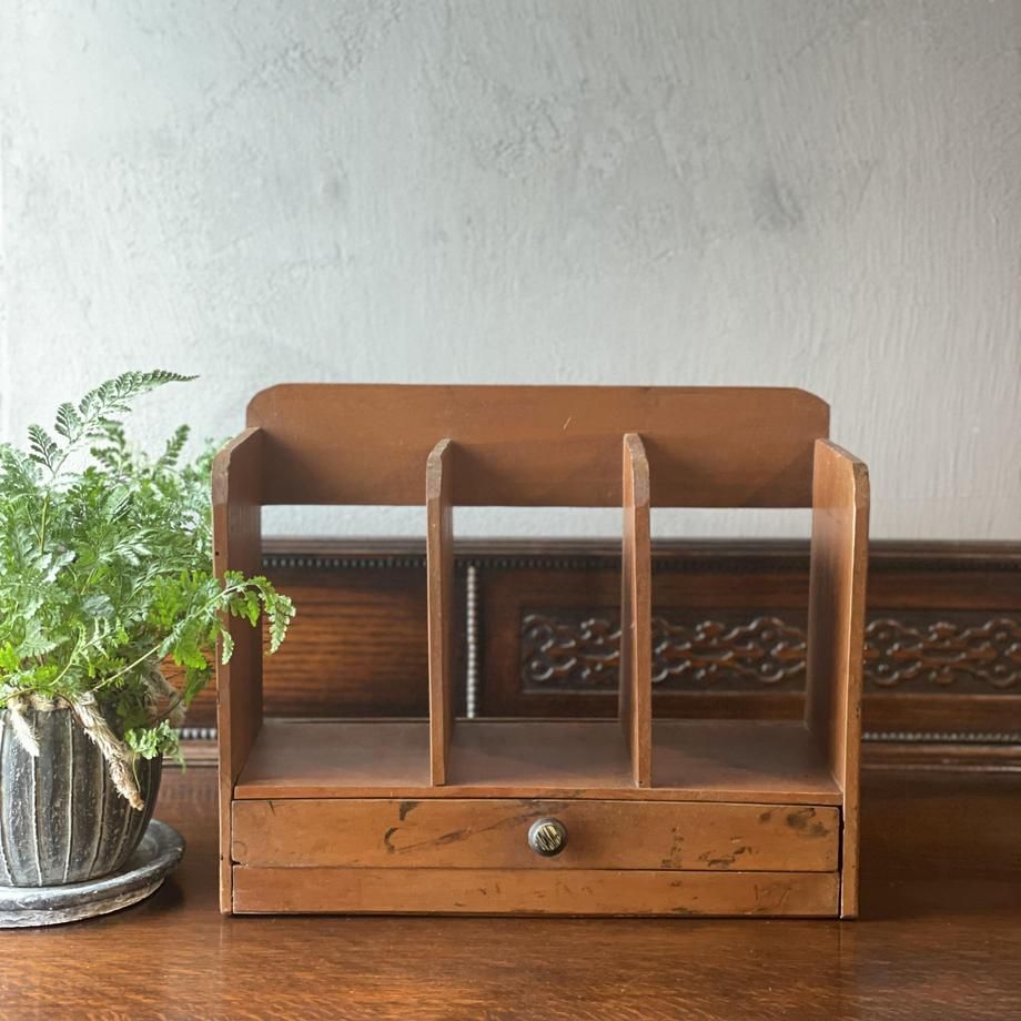 昭和初期 木製小抽斗付き本立て アンティーク