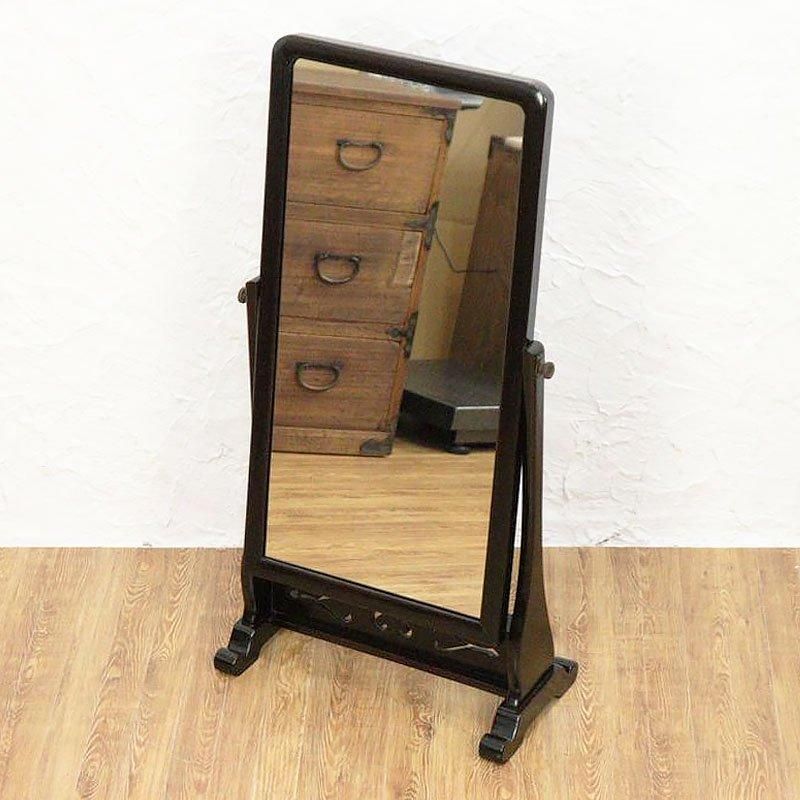 昭和レトロ黒檀製アンティーク鏡台 繊細な日本風