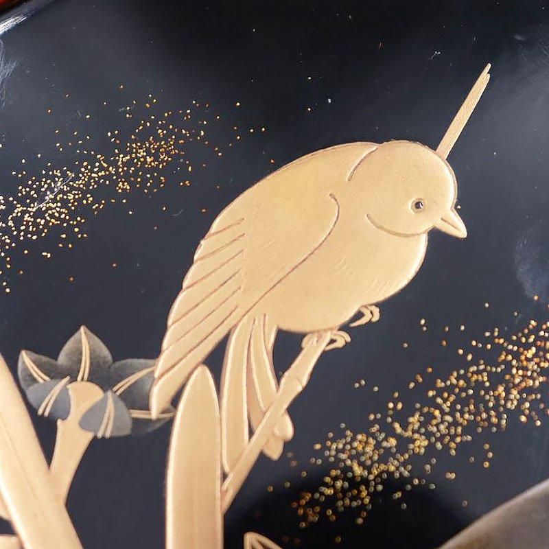 大正時代アンティーク水仙小鳥蒔絵小皿