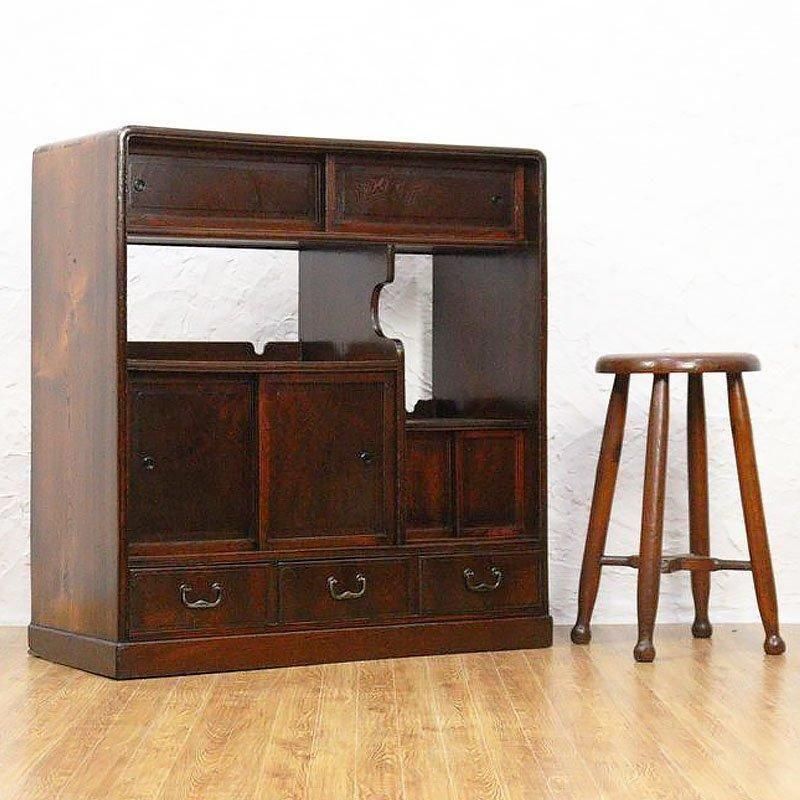 大正時代のアンティーク和風キャビネットケヤキ材製