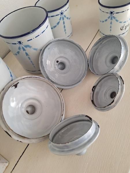 アンティークホーローキャニスター&セル缶、アリュメット缶