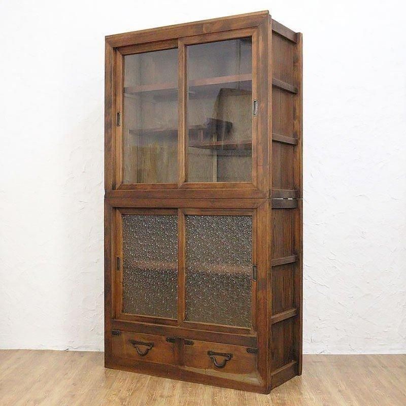 大正時代杉製アンティーク食器棚和モダンキャビネット