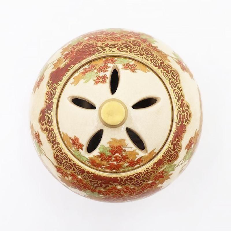 昭和初期薩摩焼香炉 四季花デザイン 箱付きアンティーク