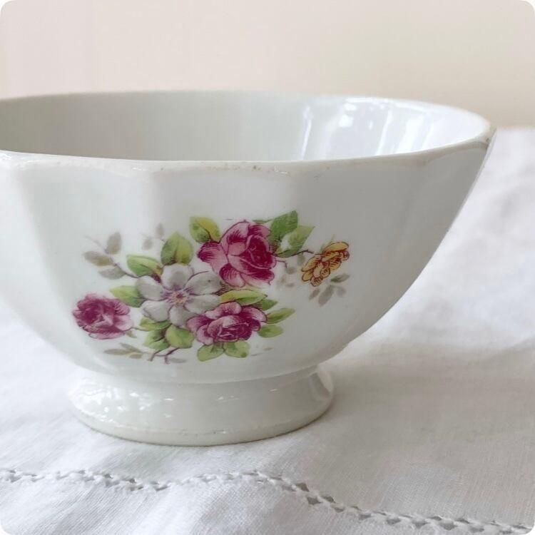 フランスアンティーク ミニカフェオレボウル | パープル薔薇柄 蚤の市