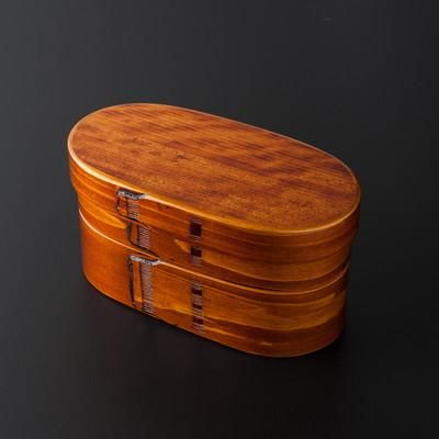 摺り漆塗り 小判型二段弁当箱 - 創業明治二十年尾鷲わっぱ・漆器製造