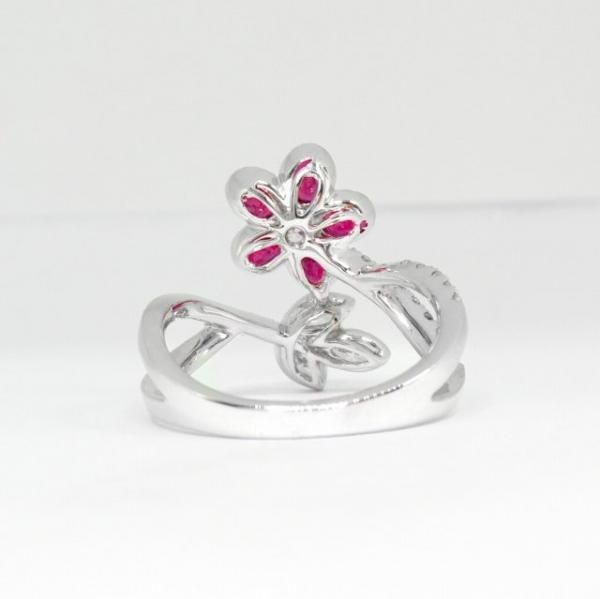 ルビー マーキスダイヤモンドフラワーモチーフリング R 1.31ct D 0.74