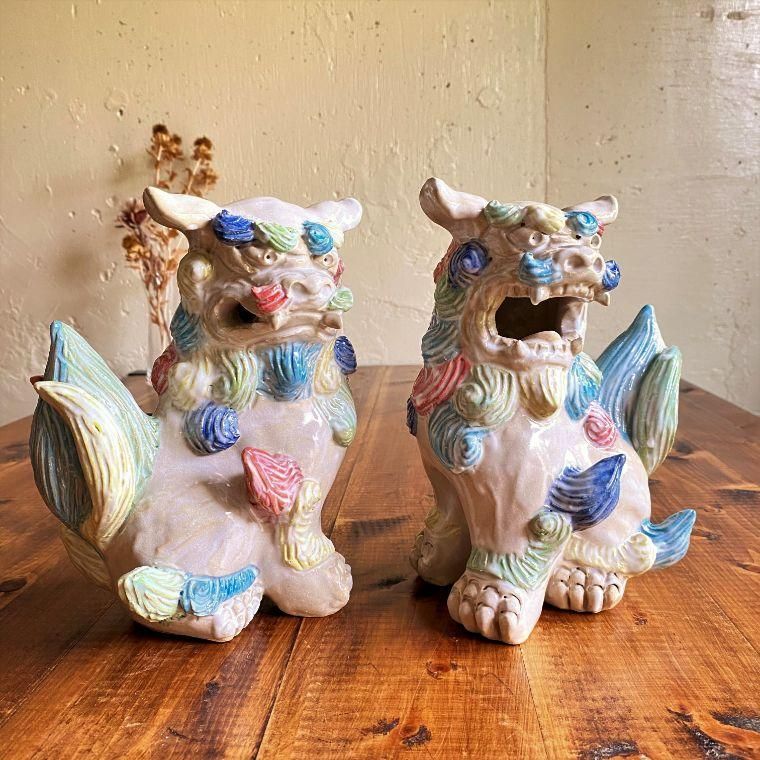 沖縄陶器やちむんの紅型シーサー 一品物 立ちシーサー 紅型17