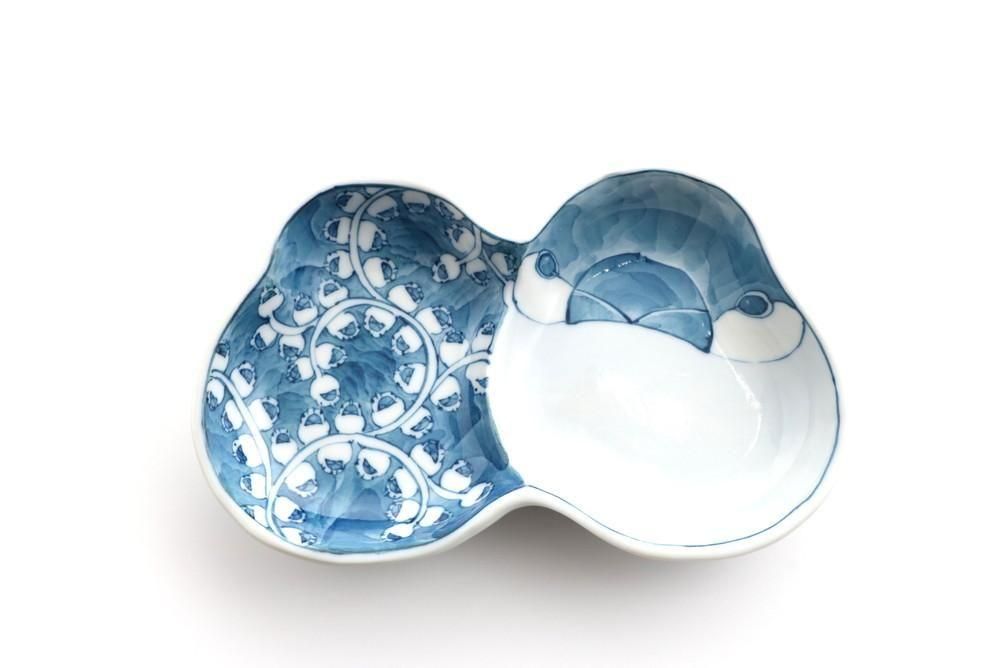 文鳥型皿 2連 染付 B - 石川の伝統工芸 九谷焼作家通販サイト