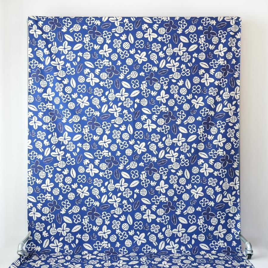 北欧スウェーデン生地 レトロデザインファブリック Blue-white