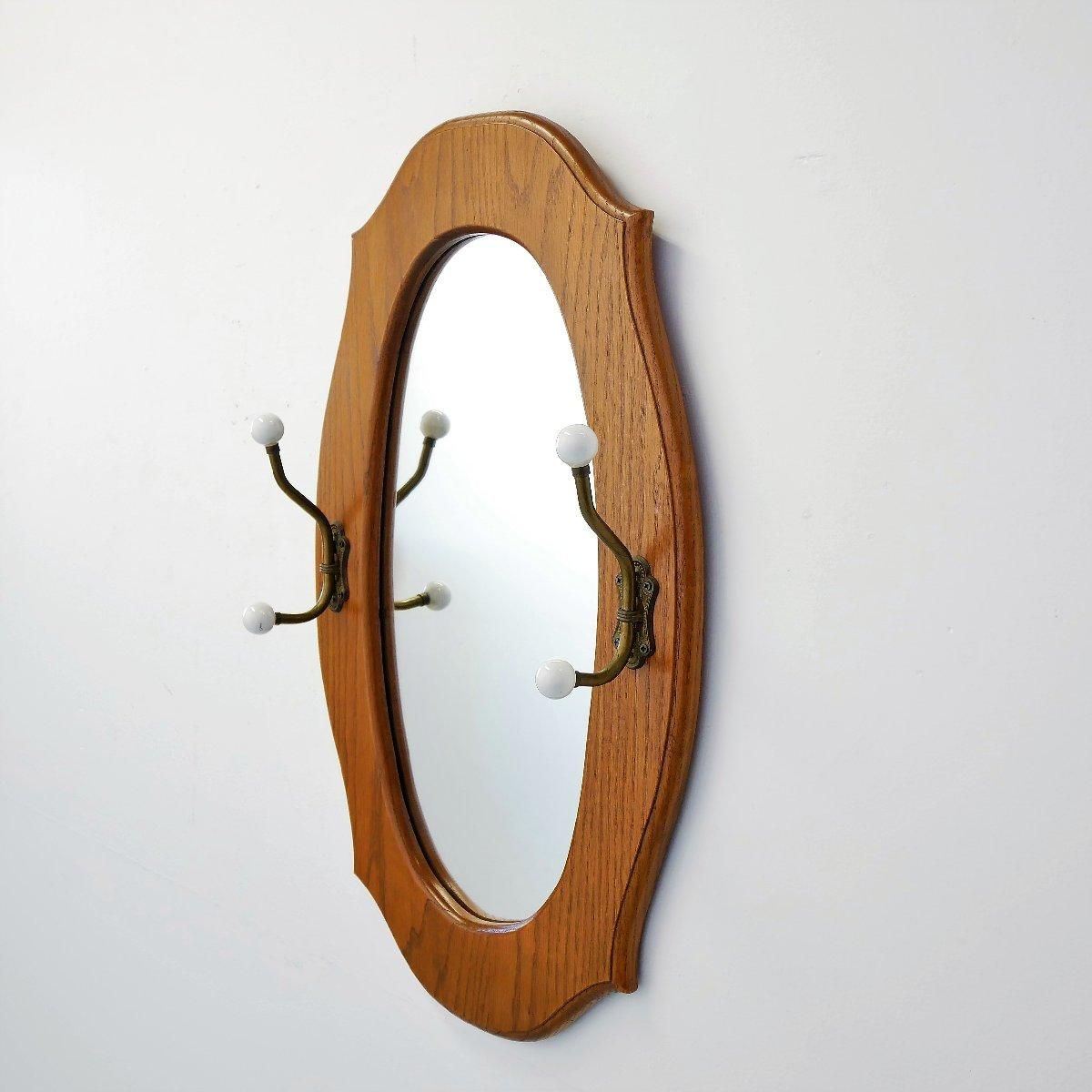 アメリカ ヴィンテージ フック付き壁掛け鏡 オーク材 ミラー ウォール