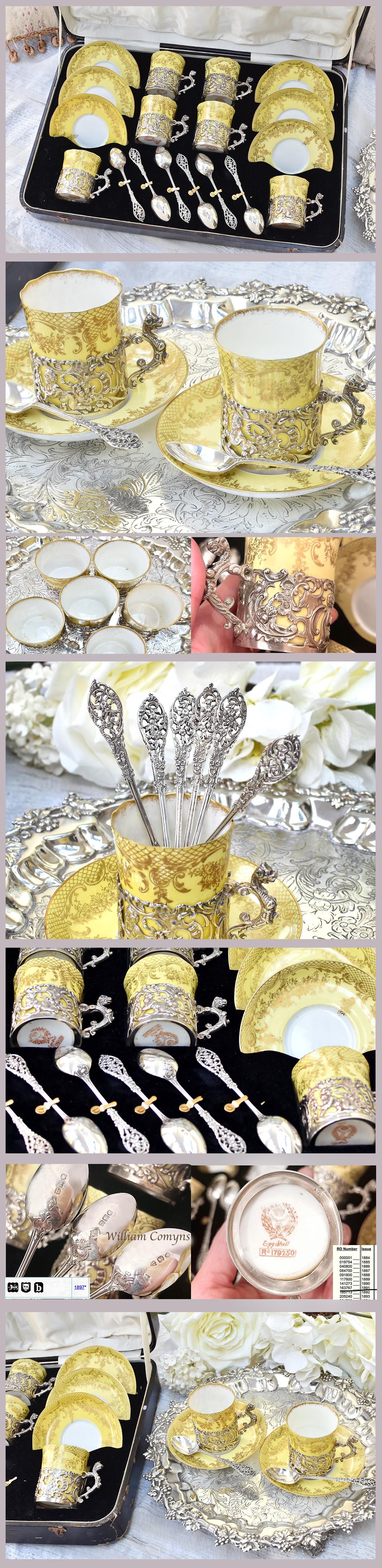 英国アンティーク銀器【純銀】コーヒーデミタスカップセット William