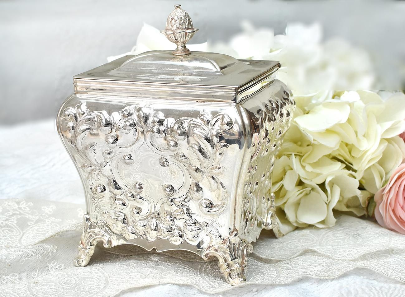 英国アンティーク銀器【シルバープレート】ティーキャディー