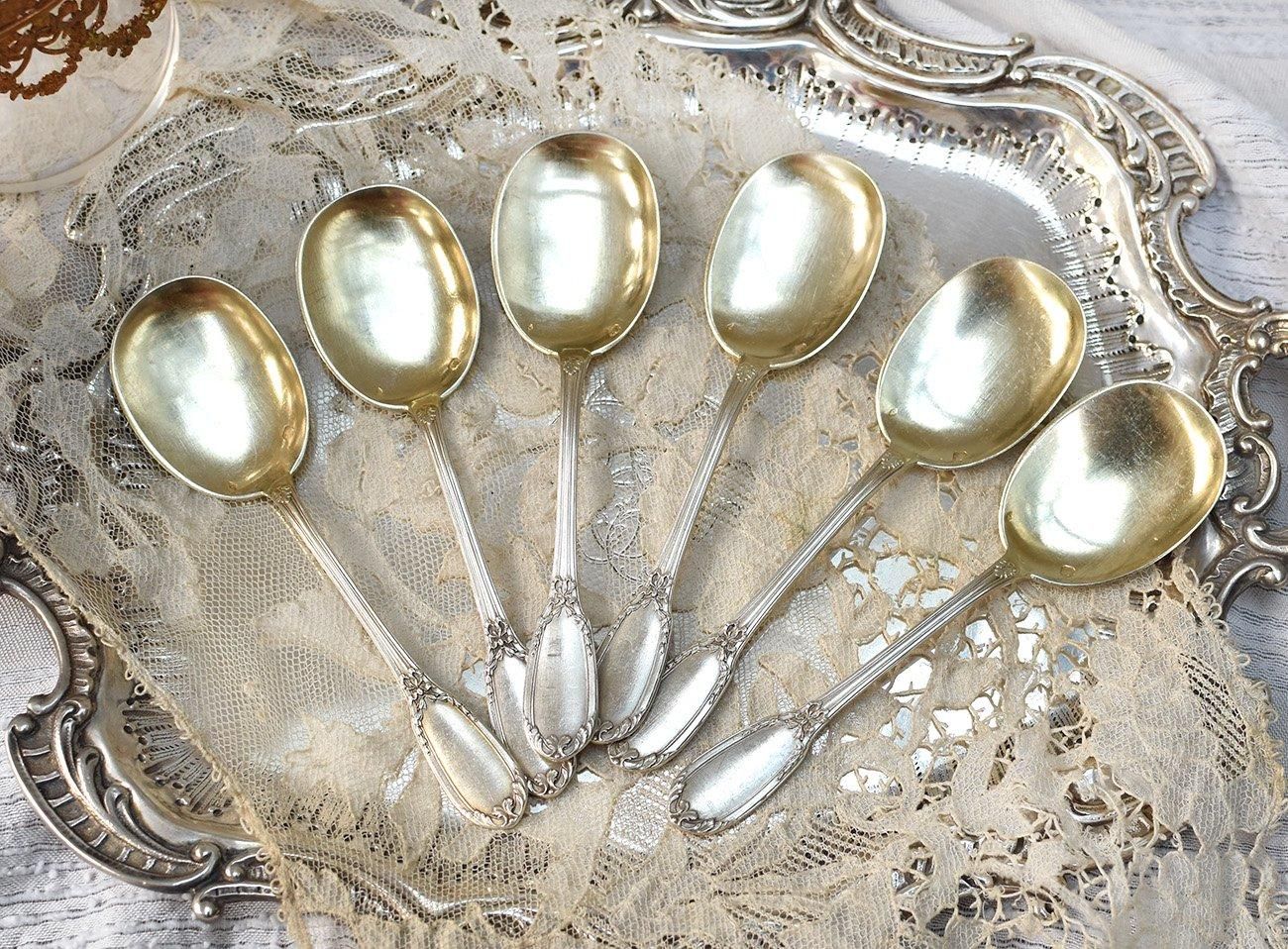 フレンチアンティークシルバー【銀950】リボン装飾のアイスクリーム