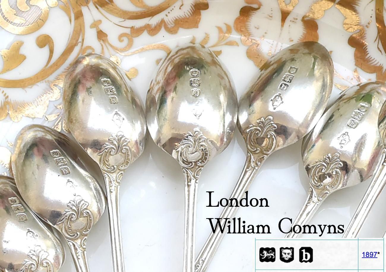 英国アンティーク銀器【純銀】William Comynsセット◇ティースプーン6