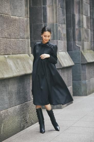 ボウタイミディワンピース(ブラック) - seventen