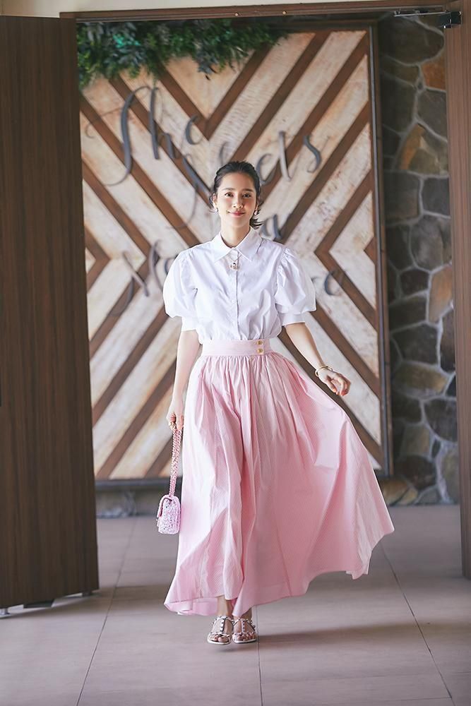 ハイウエストストライプスカート(ピンク) - seventen