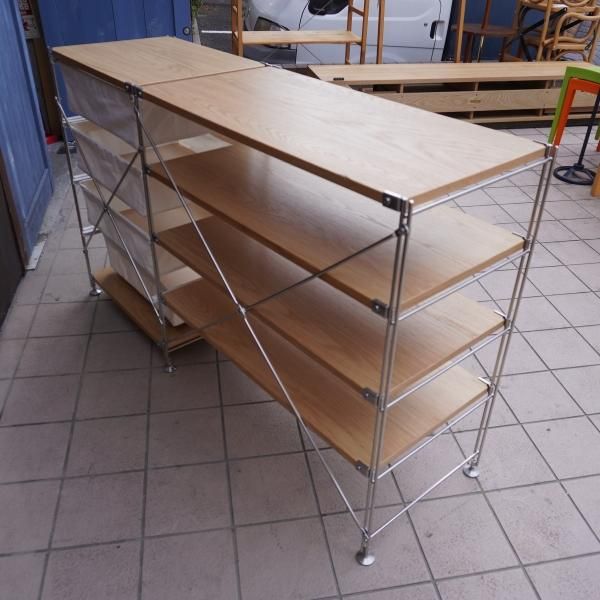 無印良品(MUJI)のオーク材 4段帆布バスケット付きステンレスユニット